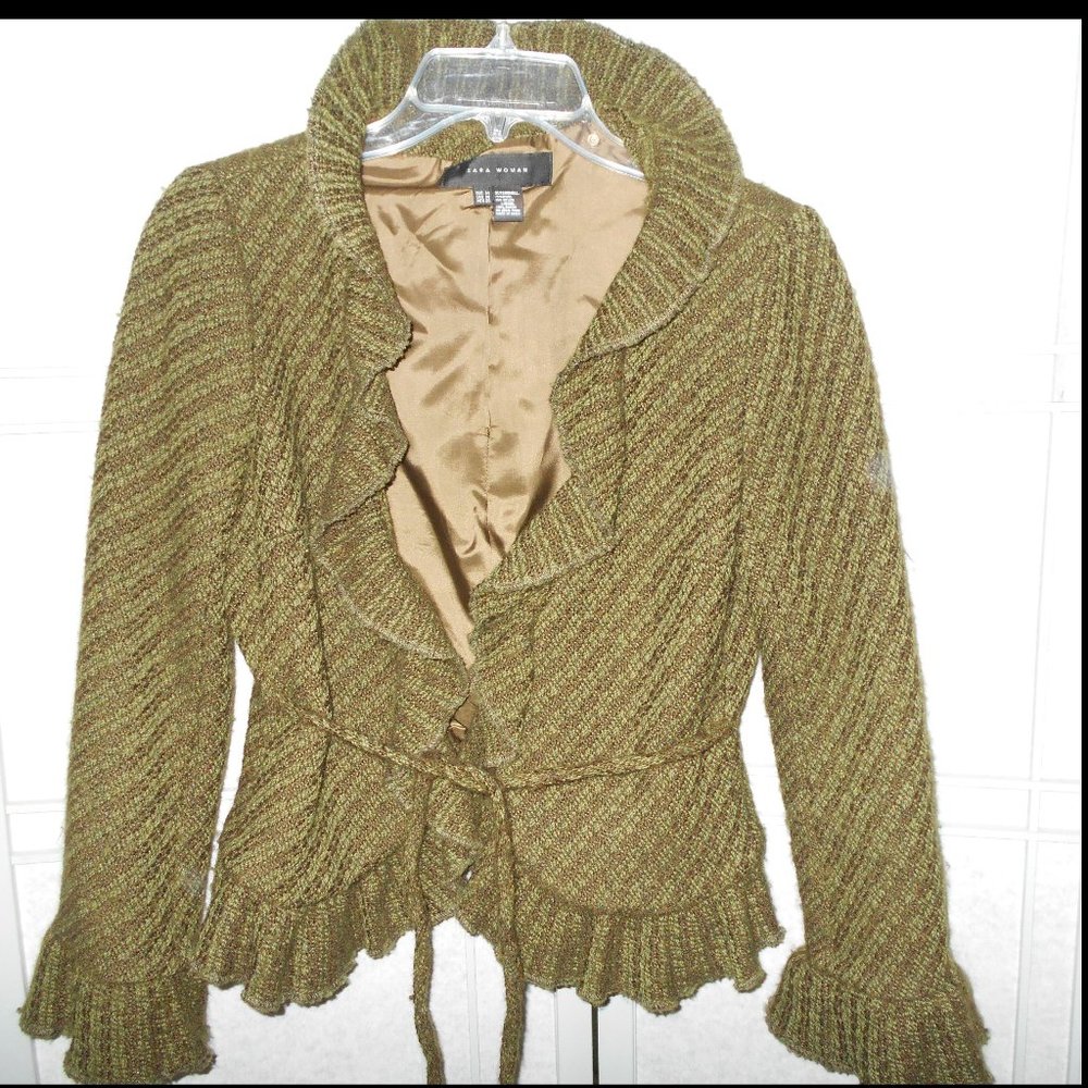 Zara GREEN lined wool blazer sz M